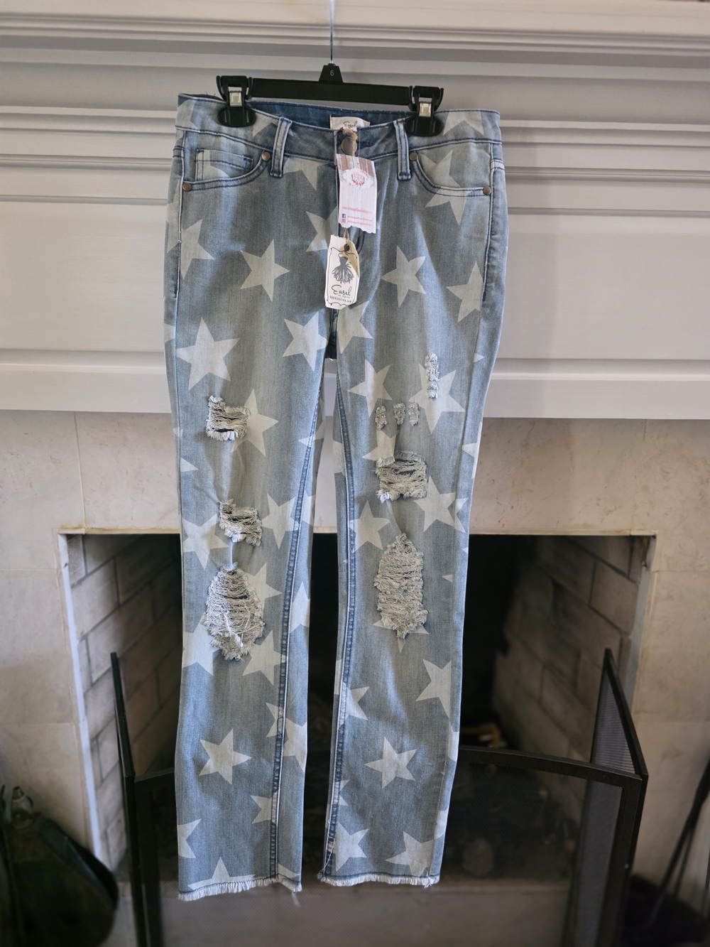 easel Light Blue Star-Print Straight Leg Jeans